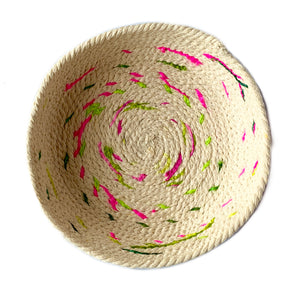 green/pink yarn scraps - 4" | rope bowl/notions tray