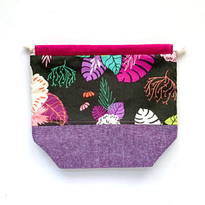 purple leafy | small drawstring project bag