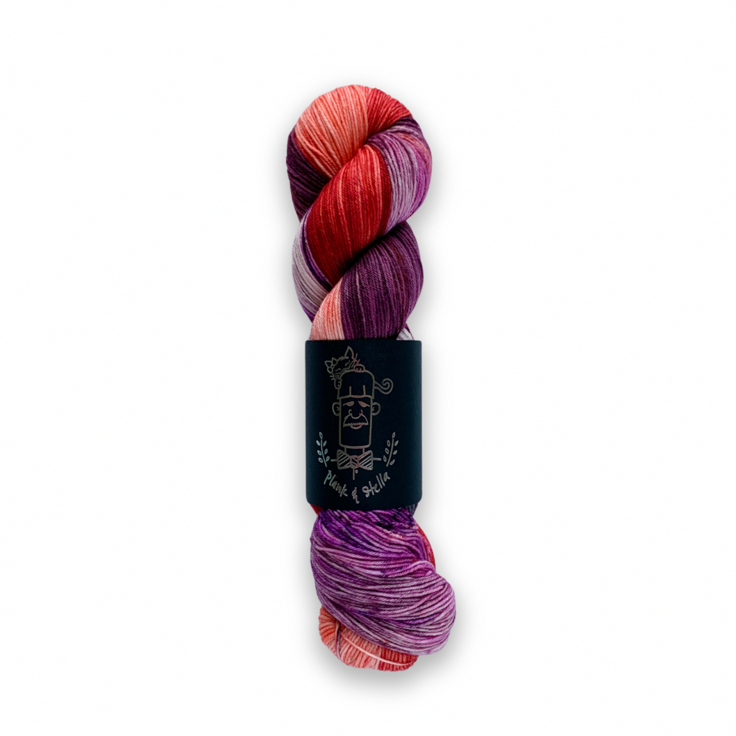 DESTASH: plank & stella 4-ply sock | nocturnal blooms moody reds & purples (2023)