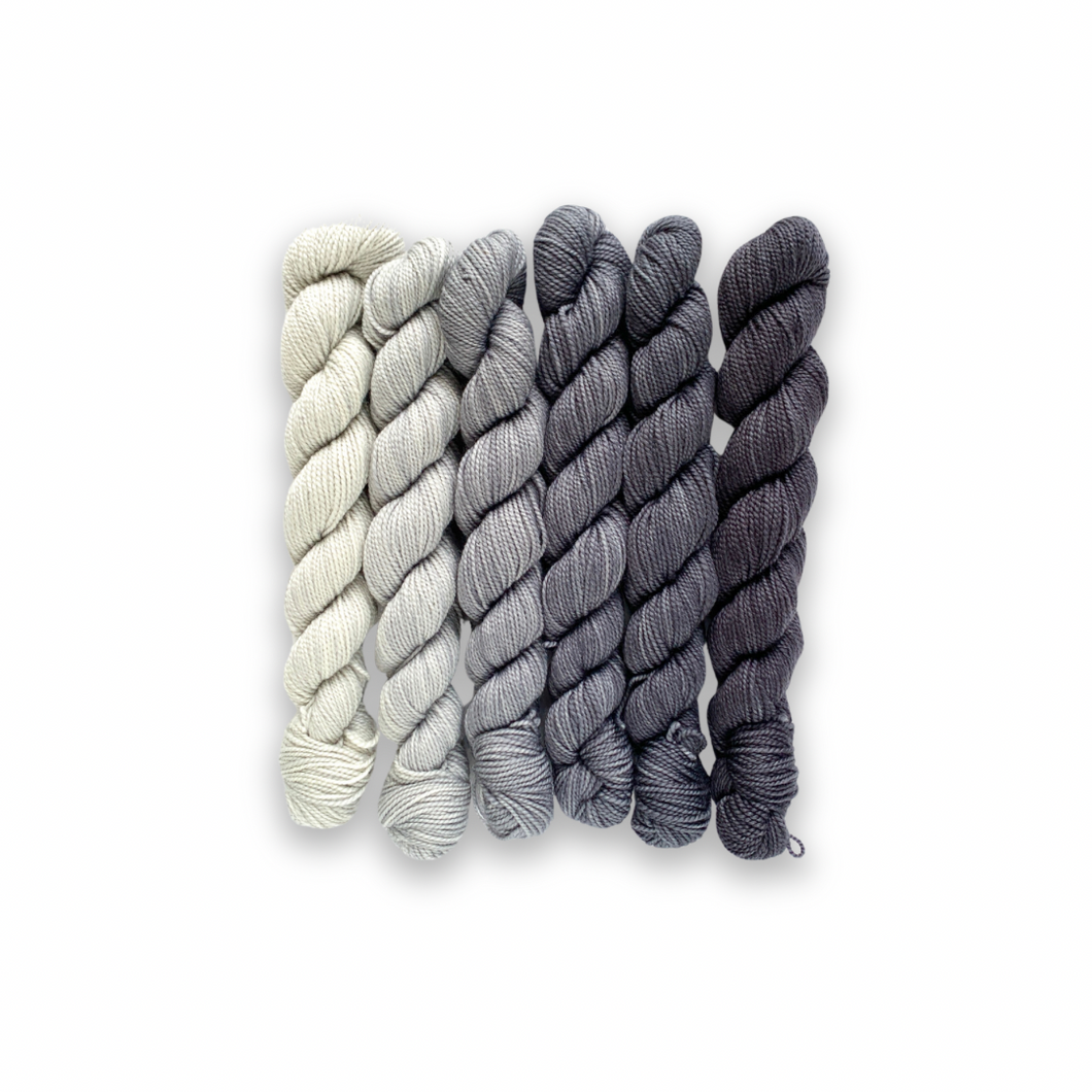 DESTASH: sunshine yarns classic sock | shades of grey gradient